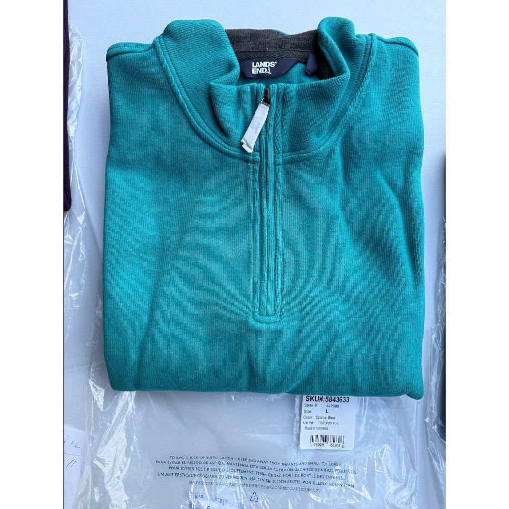 2 Pack Lands' End Mens L Long Sleeve - Rust Red Polo & Spade Blue Sweater 1/4