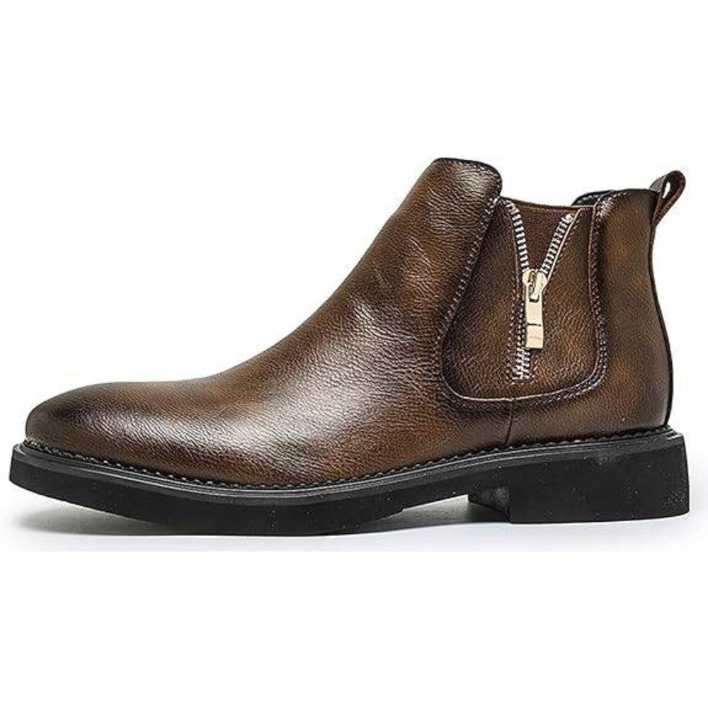 Santimon Men's US 9.5 Brown Leather Double Side Zipper Casual Dress Ankle Boots