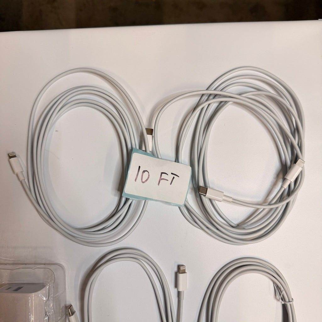Set of 10 - 8 USB-C/A to Lightning Charging Cables 3ft 10ft, 2 Wall Adapters