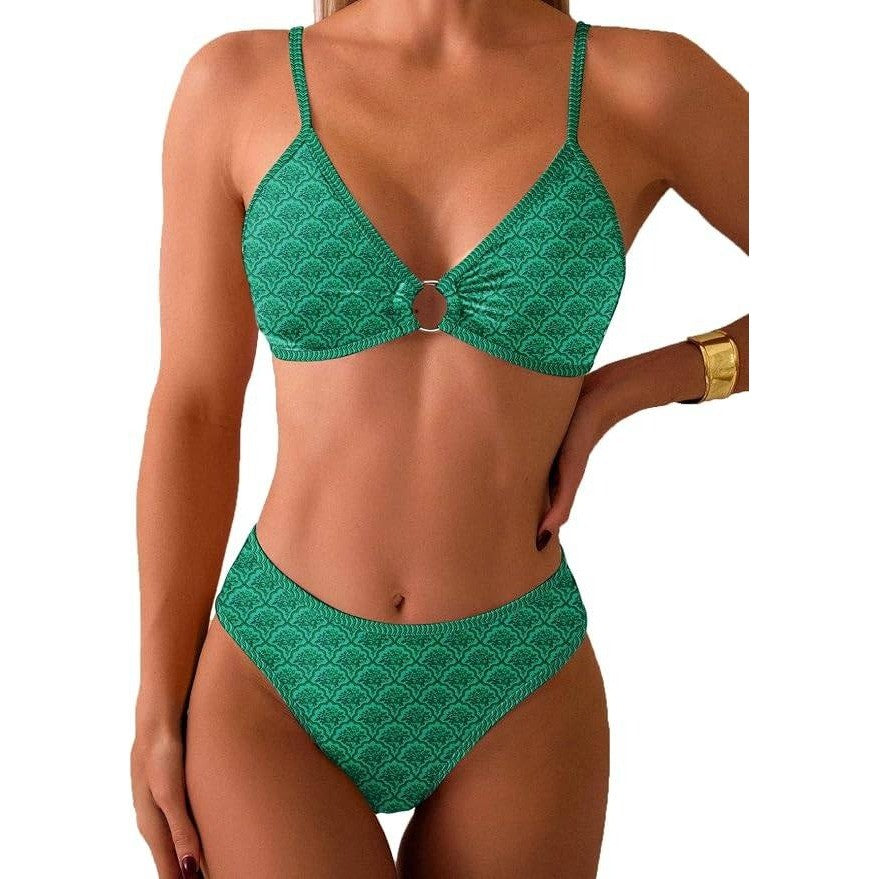 MSRP $39 Fanuerg Women's XS Triangle Bikini Set O Ring Linked Two Piece Swimsuit