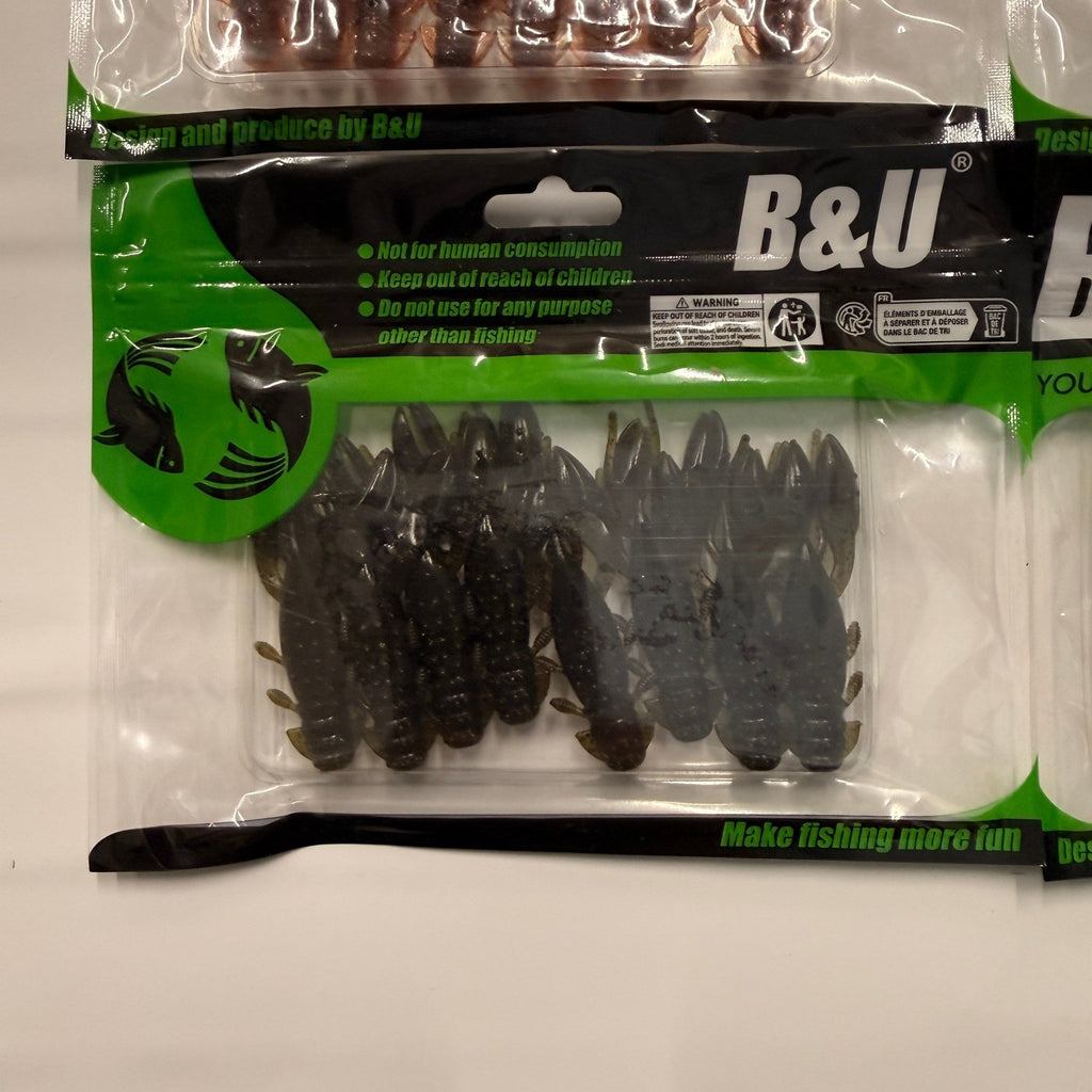 Set of 4 (8 pcs Each) B&U Soft Plastic Floating Craw Baits Fishing Lure