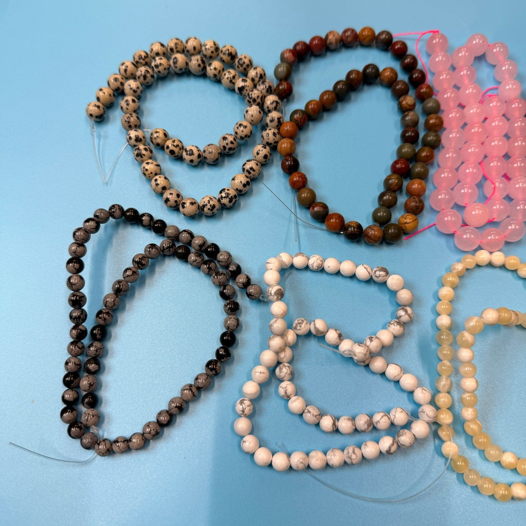 Set of 10 Natural Gemstone Round Beads Strands 15" Sizes 6,8,10 mm 14oz №B4