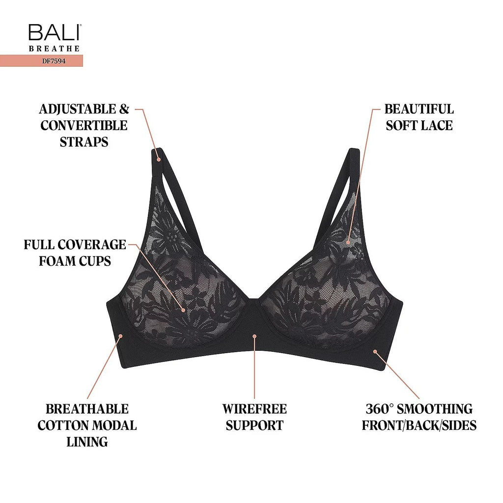 MSRP $48 Bali Breathe Womens 3XL Black Cotton Modal Wireless T-Shirt Bra DF7594