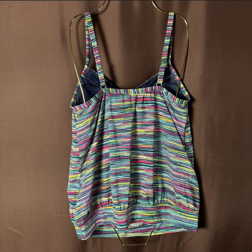 Lands' End Women's 8 Chlorine Resistant Blouson Tankini Swimsuit Top Deep Sea Na