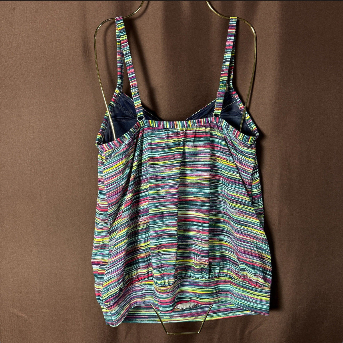Lands' End Women's 8 Chlorine Resistant Blouson Tankini Swimsuit Top Deep Sea Na