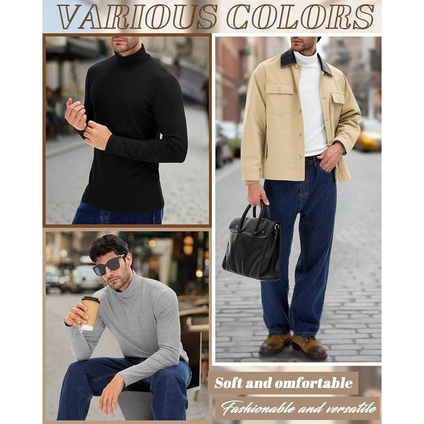 MSRP $76 August Alley 4 Pack Men's L Ribbed Turtleneck Long Sleeve Shirts Cotton