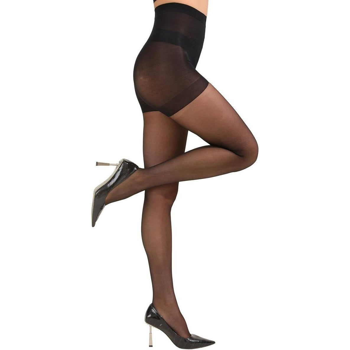 Paralinda 3 Pairs Women's M Black 20D Pantyhose with Control Top and Reinforce