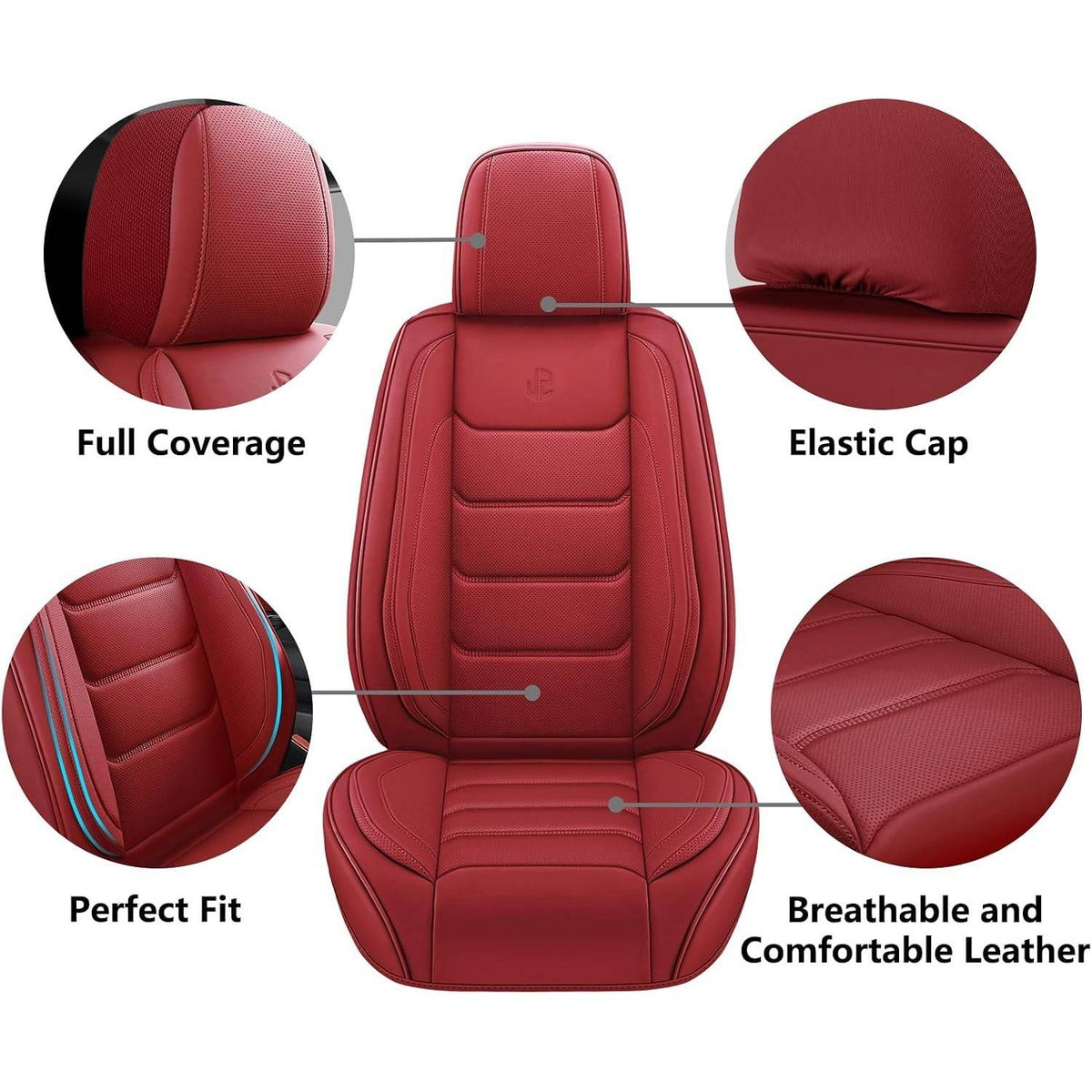 Isen-CoverAuto Wine Red Full Set Universal Fit Coverage Faux Leather Car Seat