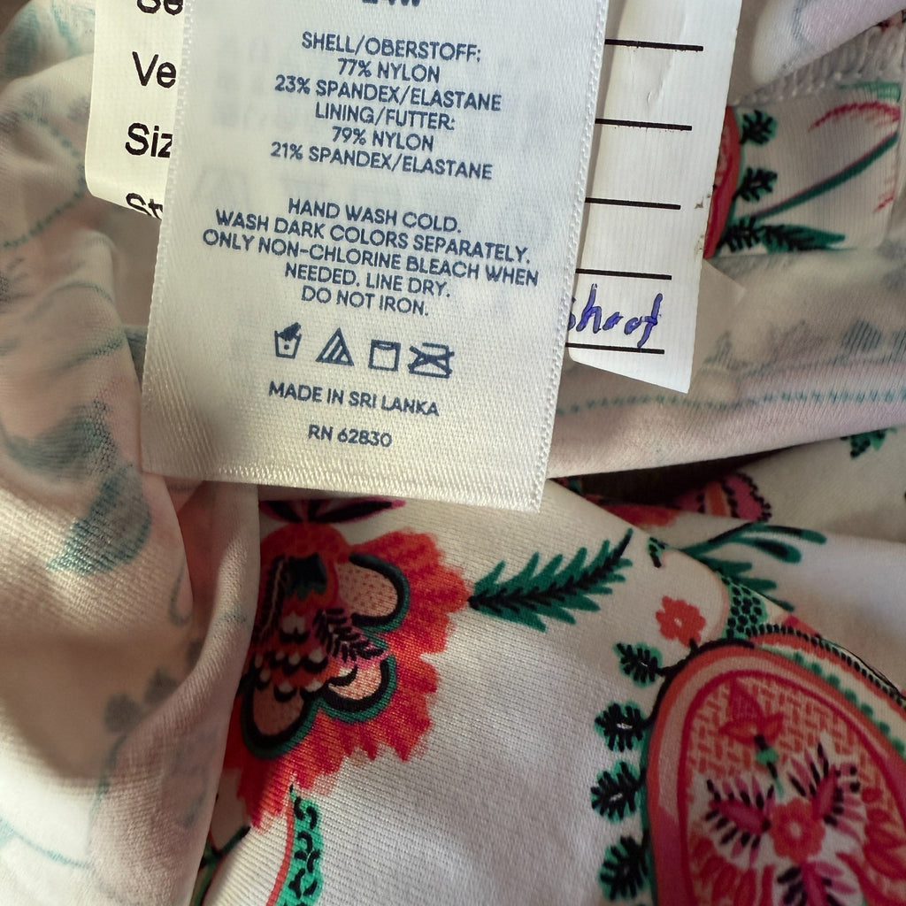 Lands' End Women's M-1X LONG Long Sleeve Rash Guard Swim Tee White Multi Paisley