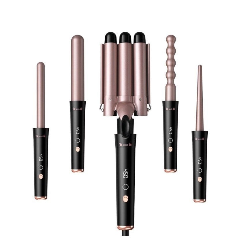 Ushow 5-in-1 Hair Curling Wand Set Rose Gold with Interchangeable Barrels and G