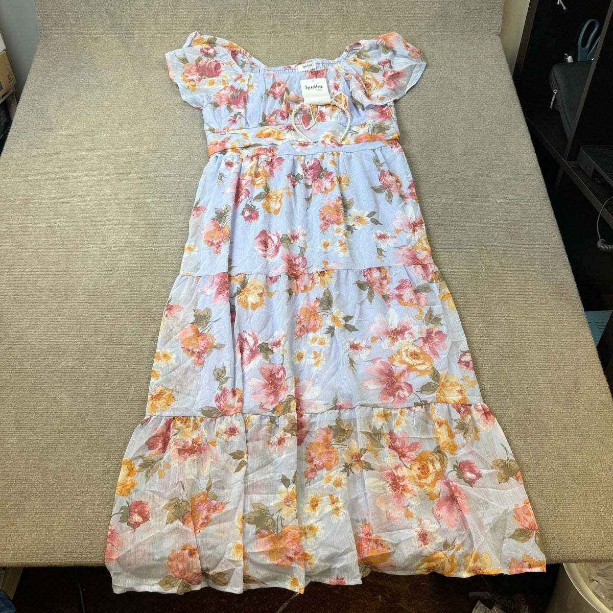 MSRP $64 Speechless Kids Girls 18 1/2 Slate Floral Maxi Dress w/ Headband