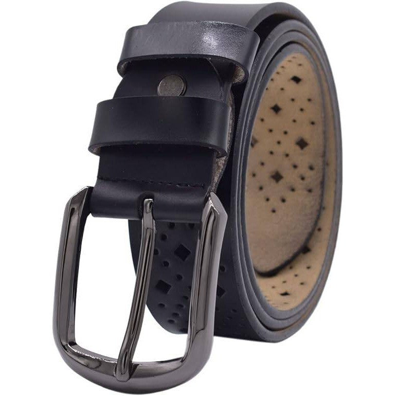 MSRP $18 VONSELY Women's 1.5" Wide Black Hollow Leather Belts Soft with Pin Buck