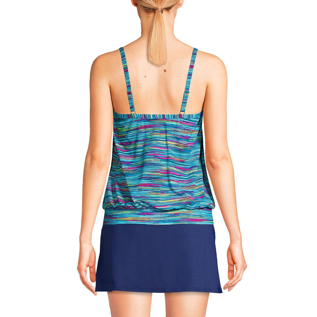 Lands' End Women's 8 Chlorine Resistant Blouson Tankini Swimsuit Top Deep Sea Na