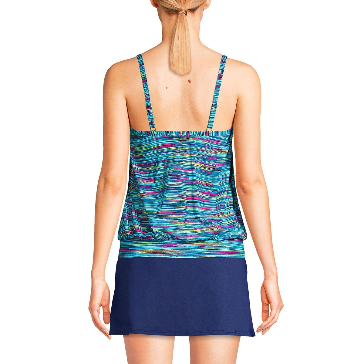 Lands' End Women's 8 Chlorine Resistant Blouson Tankini Swimsuit Top Deep Sea Na