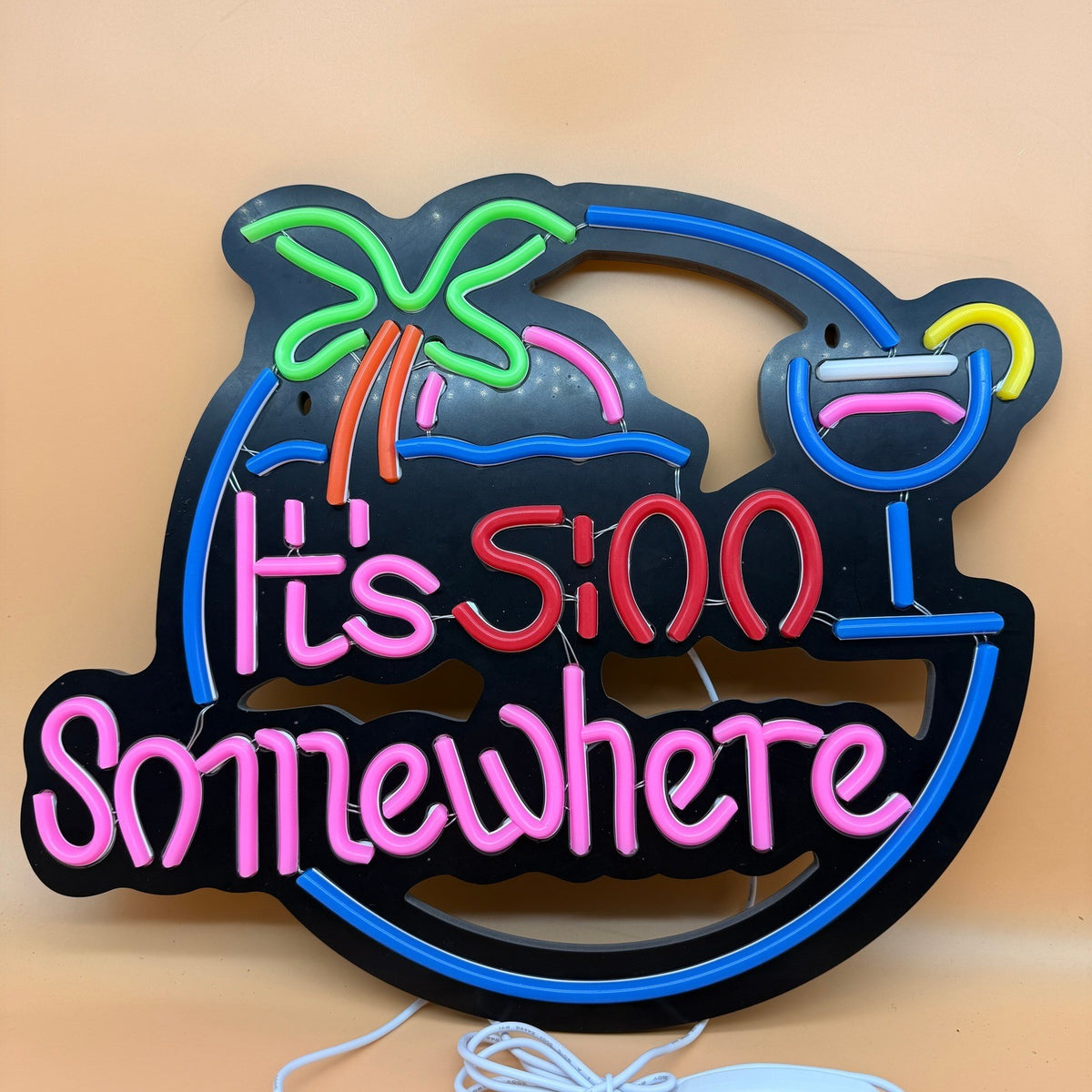16"x13" It's 5:00 Somewhere Palm Tree Cocktails LED Neon Sign USB Powered