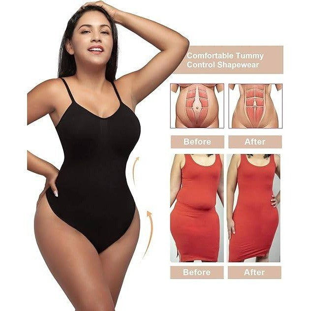 MSRP $41 SHAPERX Women's 2XL/3XL Black Tummy Control Shapewear Thong Bodysuit