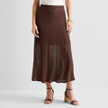 MSRP $54 Liz Claiborne Womens M Chocolate Fudge Midi A-Line Skirt Lurex Metallic