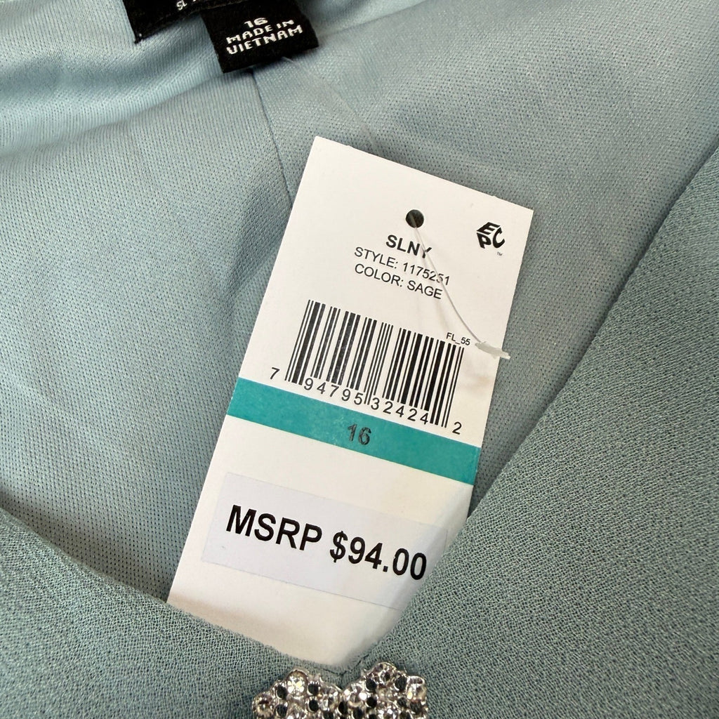 MSRP $94 S. L. Fashions Womens 16 Sage V Neck Sleeveless Shift Dress