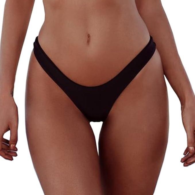 SherryDC Women's S Sexy Cheeky Thong Brazilian Cut Low Rise High Leg Bikini Bot