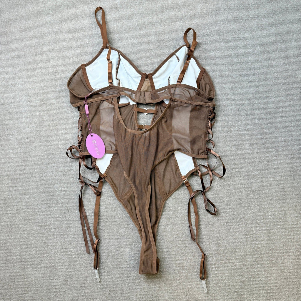 MSRP $19 Avidlove Womens XXL Sexy Lingerie Leather Teddy Mesh One Piece Body