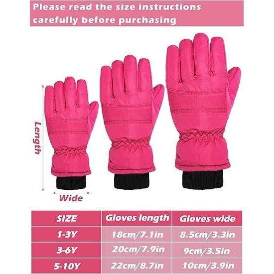 Set of 2 Boao Kids Winter Ski Gloves 5-10 Years Violet, Rose Red Waterproof Wa