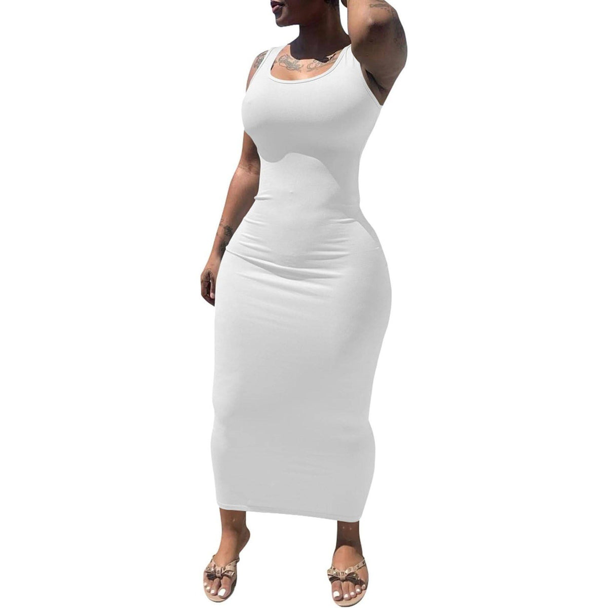 MSRP $19 PINSV Women's XL White Sexy Bodycon Tank Dress Basic Sleeveless Long