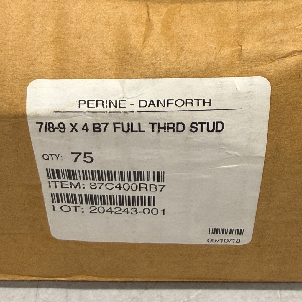 Pack of 75 Perine-Danforth 7/8-9 x 4" B7 Full Thread Stud Bolts