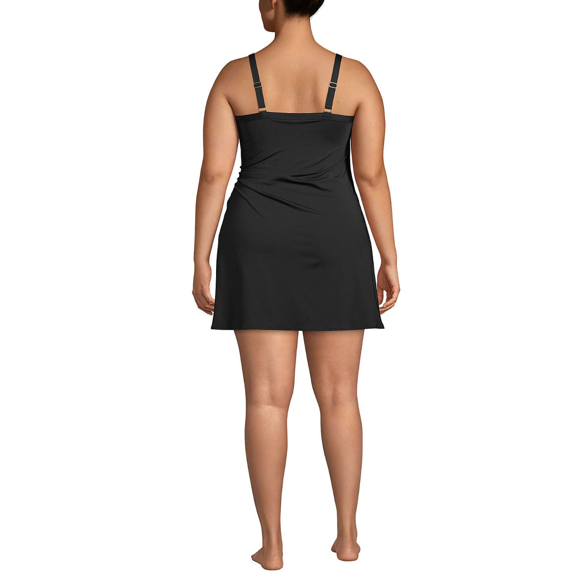 Lands' End Women's 8-8D, 18-20W LONG Swim Dress Black One Piece Adjustable Strap