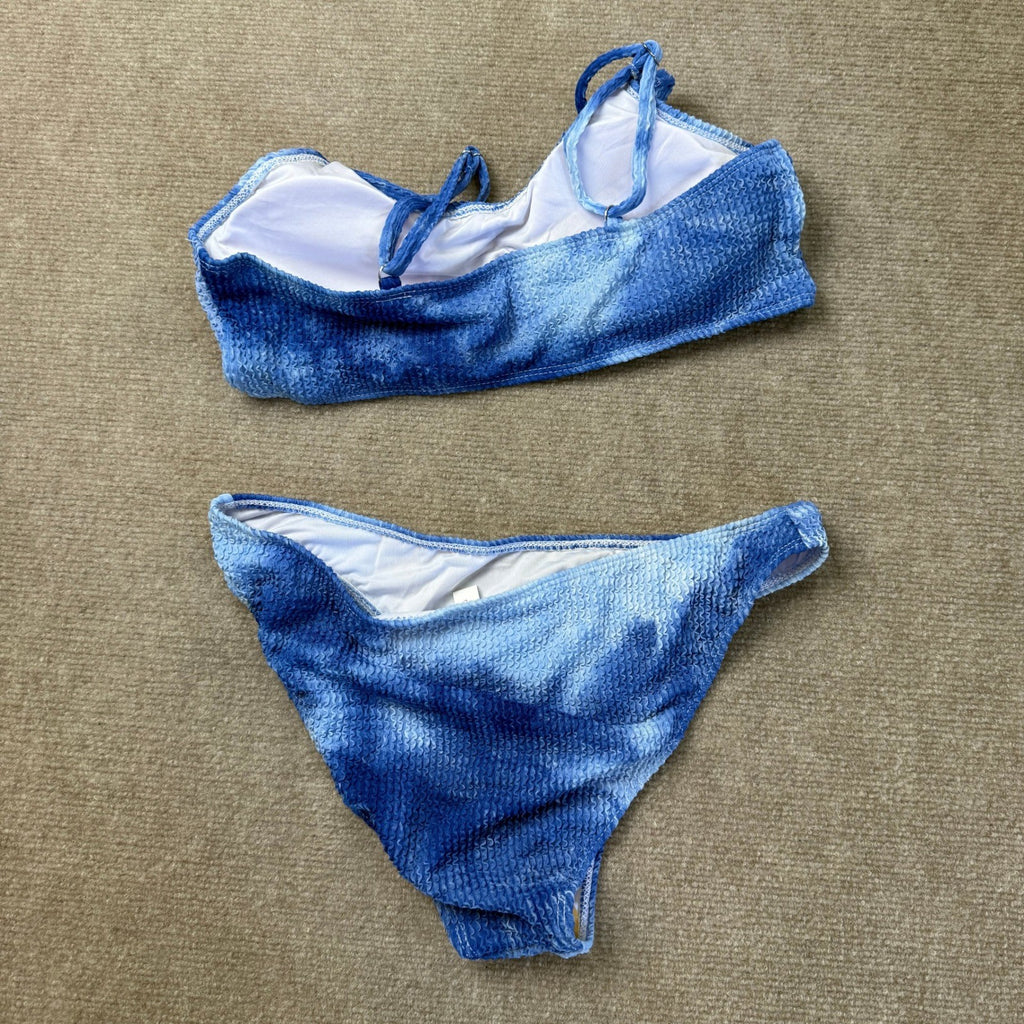 MSRP $39 Fanuerg Women's L Blue Tie Dye Ribbed Bikini Set Two Piece Bathing Sui