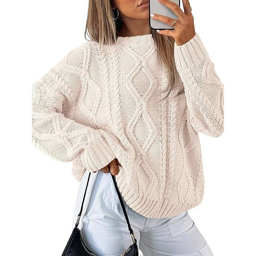 MSRP $45 Trendy Queen Women's L Oversized Cable Knit Crewneck Sweater Pullover