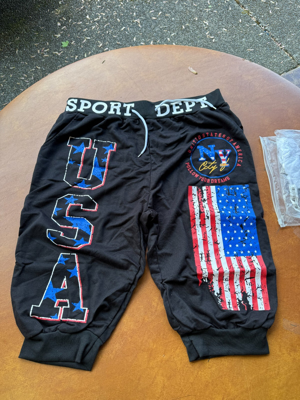 New Men's XXL American USA Flag Shorts Sweatpants Cropped Pants Thin Summer Pant