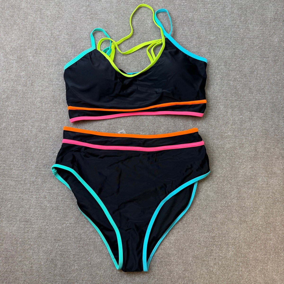 MSRP $42 popvil Women's L High Waisted Bikini Set Neon Two Piece Swimsuit