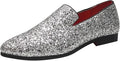 Santimon Men's US 6.5 - 12.5 Silver Glitter Slip-On Loafers Sequin Dress Shoes