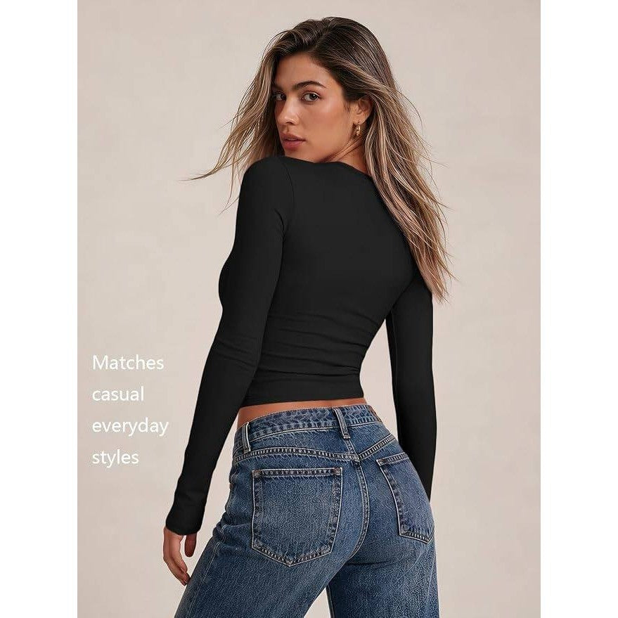 Trendy Queen Women's S Black Long Sleeve T-Shirt Basic Top Buttery-Soft Super