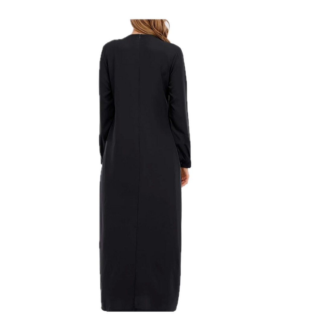 Abetteric Women Solid Color Zipper Abaya Muslim Dress w/ Pockets Islamic Prayer