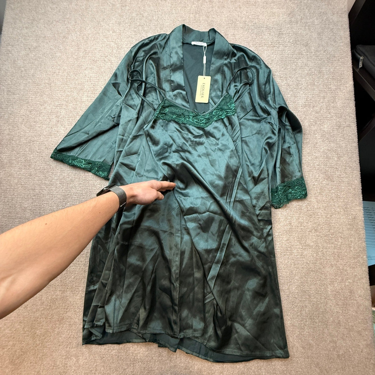 Ekouaer Sleepwear Women's L 2 Piece Satin Nightgown with Robe Set Sexy Lace