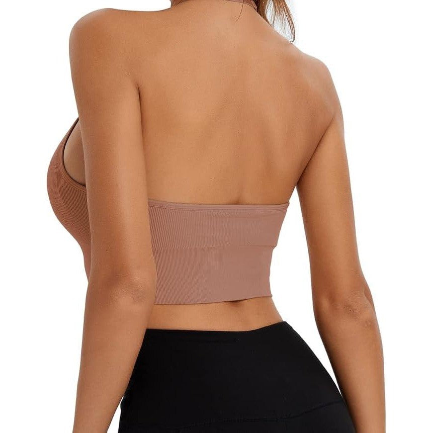 MSRP $32 INIBUD 2 Pack Women's L Halter Bra Longline Sports Bra Wireless Seam