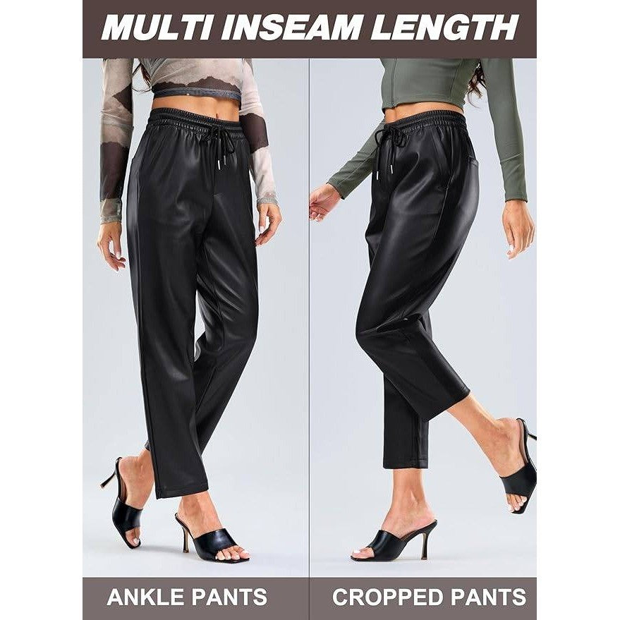 MSRP $57 SANTINY Women's XL Faux Leather Pants High Waisted Straight Leg Croppe
