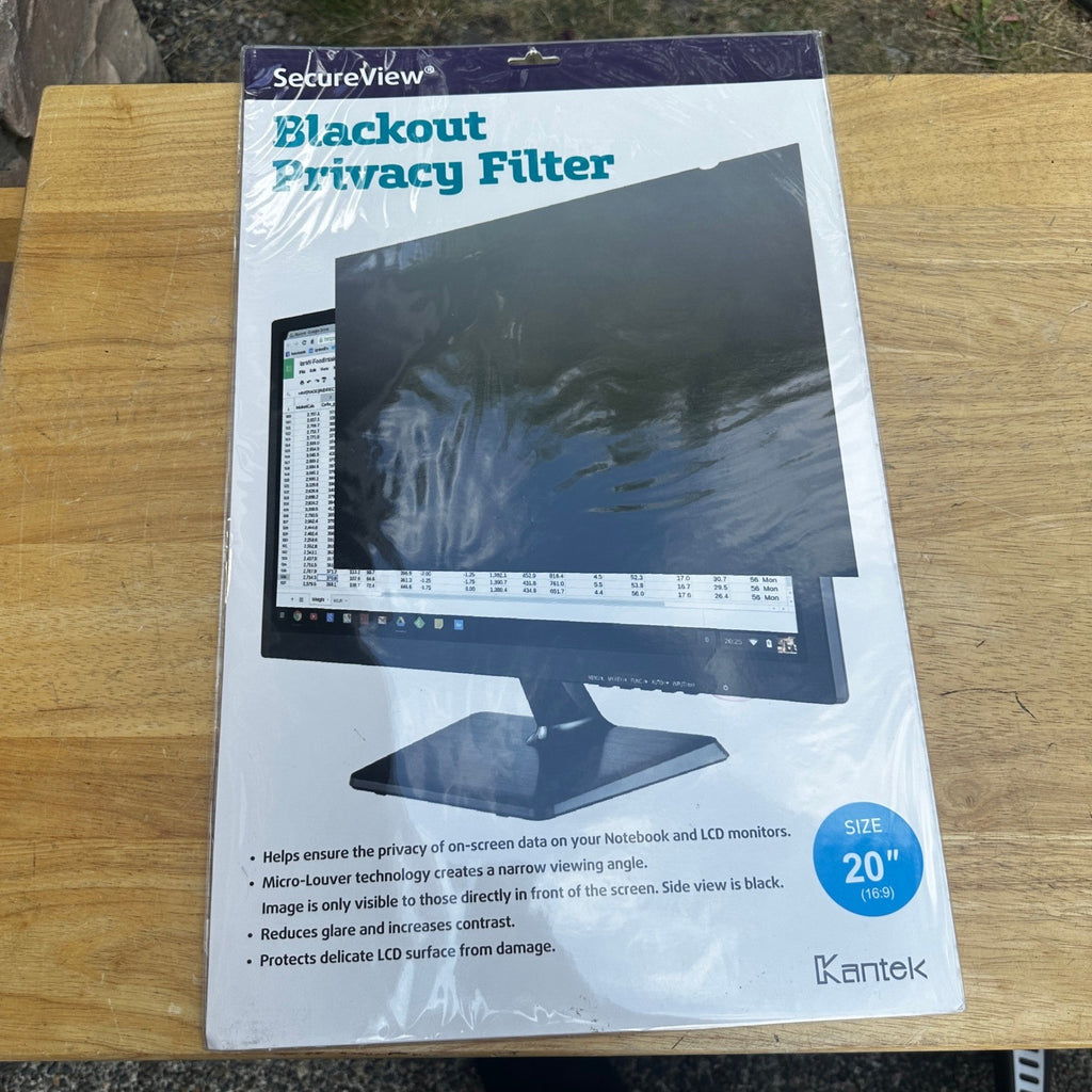 Kantek SVL20W9 SecureView 20" 16:9 Blackout Privacy Filter Screen Protector