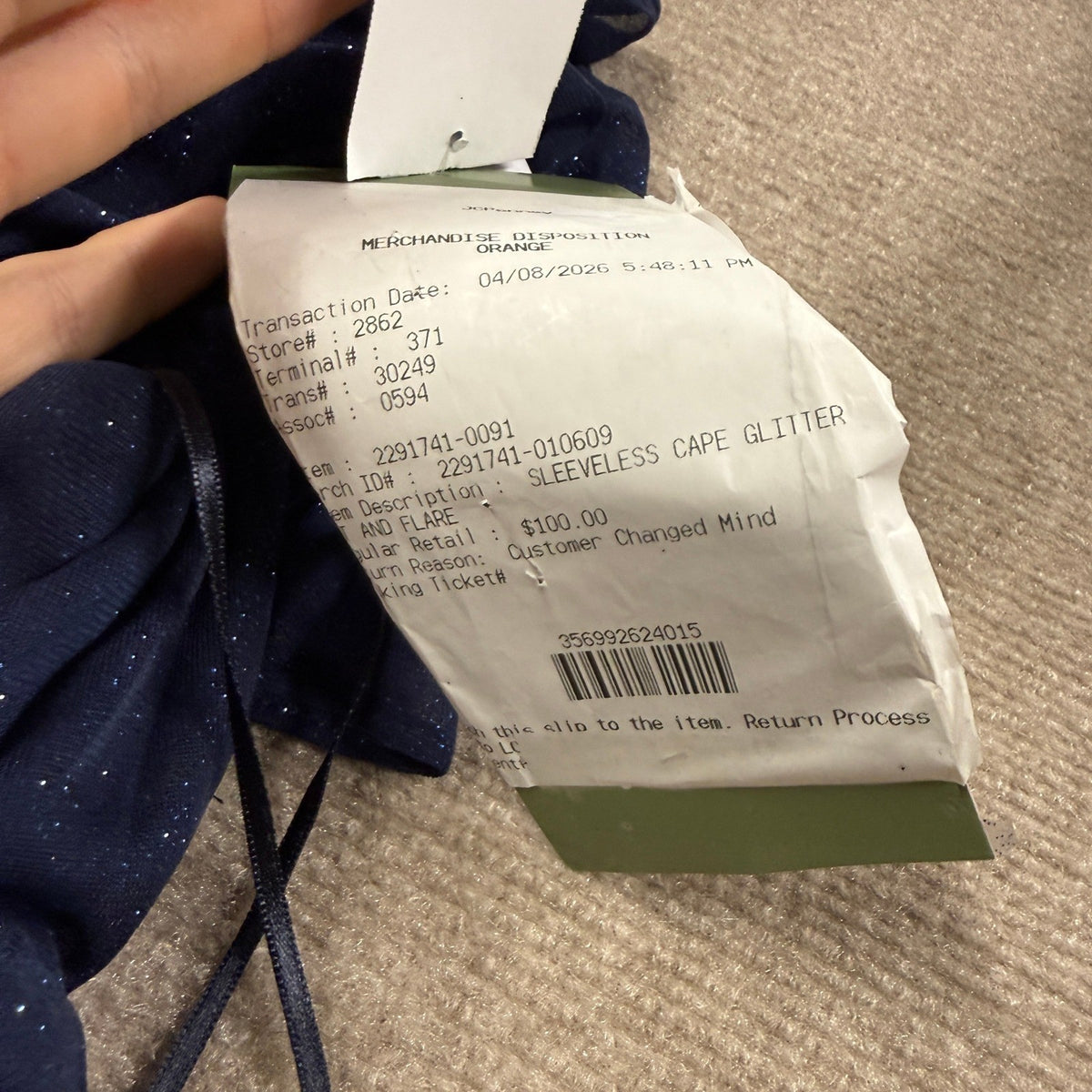 MSRP $100 J Taylor Womens 16 Navy Chiffon Glitter Short Sleeve Fit + Flare Dress