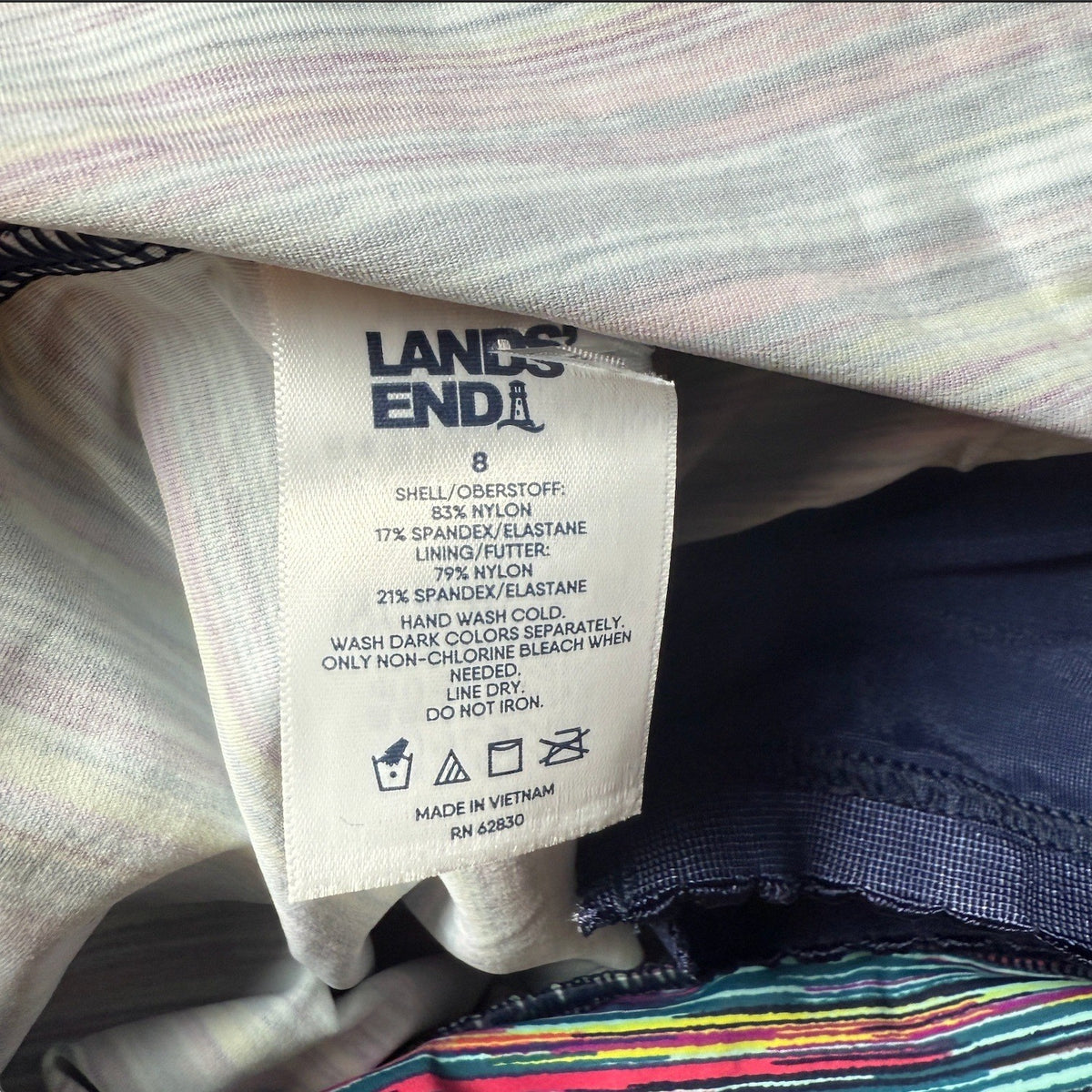 Lands' End Women's 8 Chlorine Resistant Blouson Tankini Swimsuit Top Deep Sea Na