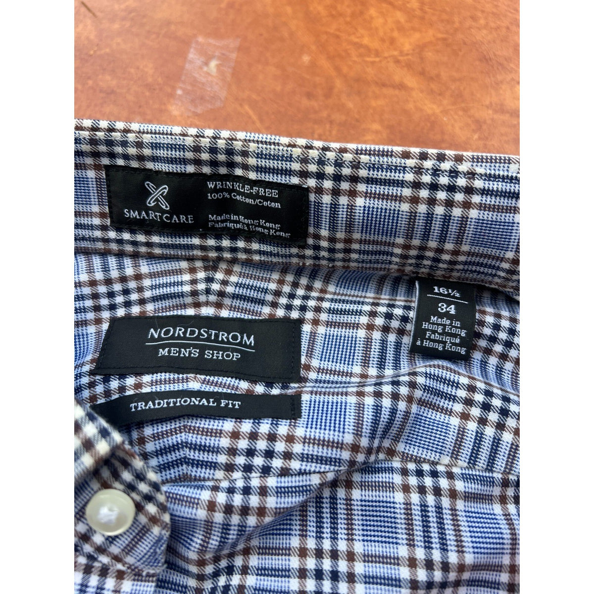 Nordstrom Shirt Men's 16.5/34 Traditional Fit Blue Plaid Long Sleeve Button Up