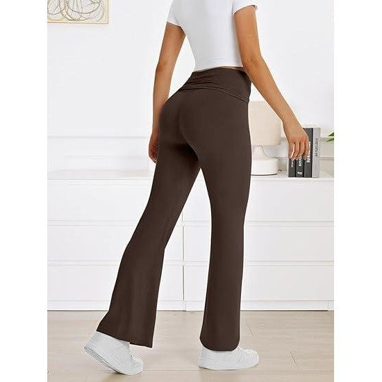 MSRP $19 COPYLEAF Women's Brown XS Flare Leggings Fold Over Yoga Pants Stretch