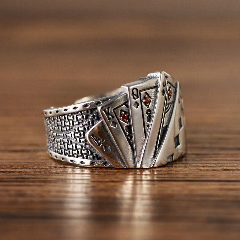 Poker Ring Royal Flush Card Men's Women's Gothic Punk Stainless Steel Size 8