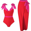 MSRP $60 Women's L Red/Hot Pink One Piece Swimsuit with Sarong Wrap