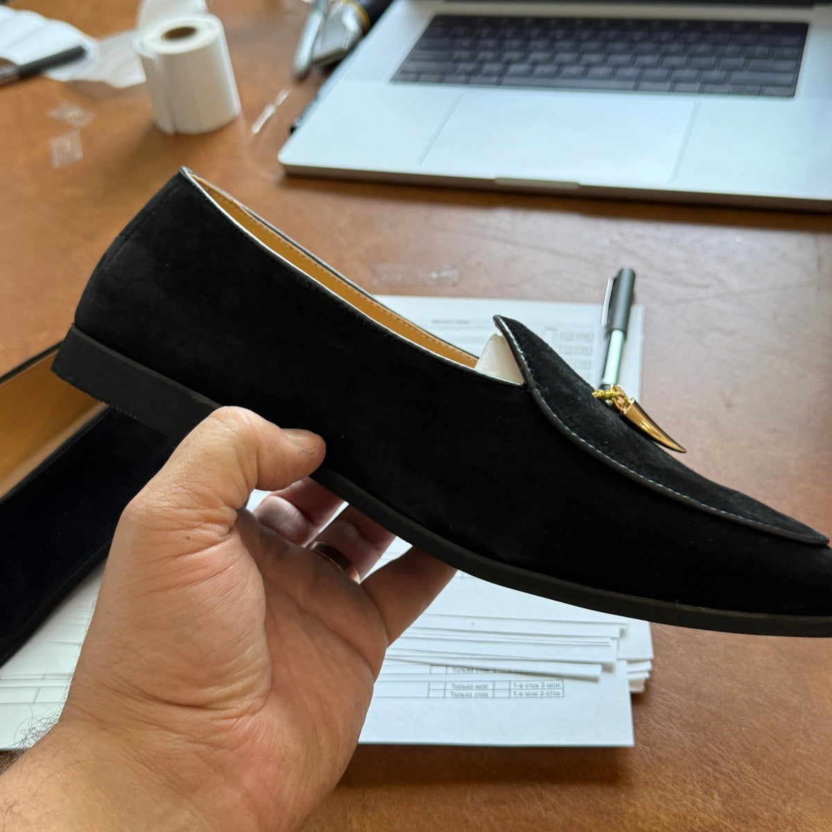 Santimon Men's US 8.5 Black Suede Smoking Slip On Loafers Formal Dress Shoes