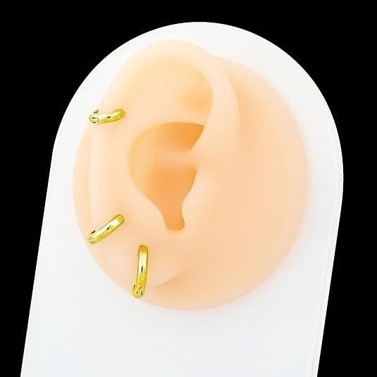 Set of 2 925 Silver 6mm Gold Color Huggie Hoop Earrings Cartilage Piercing Jewel