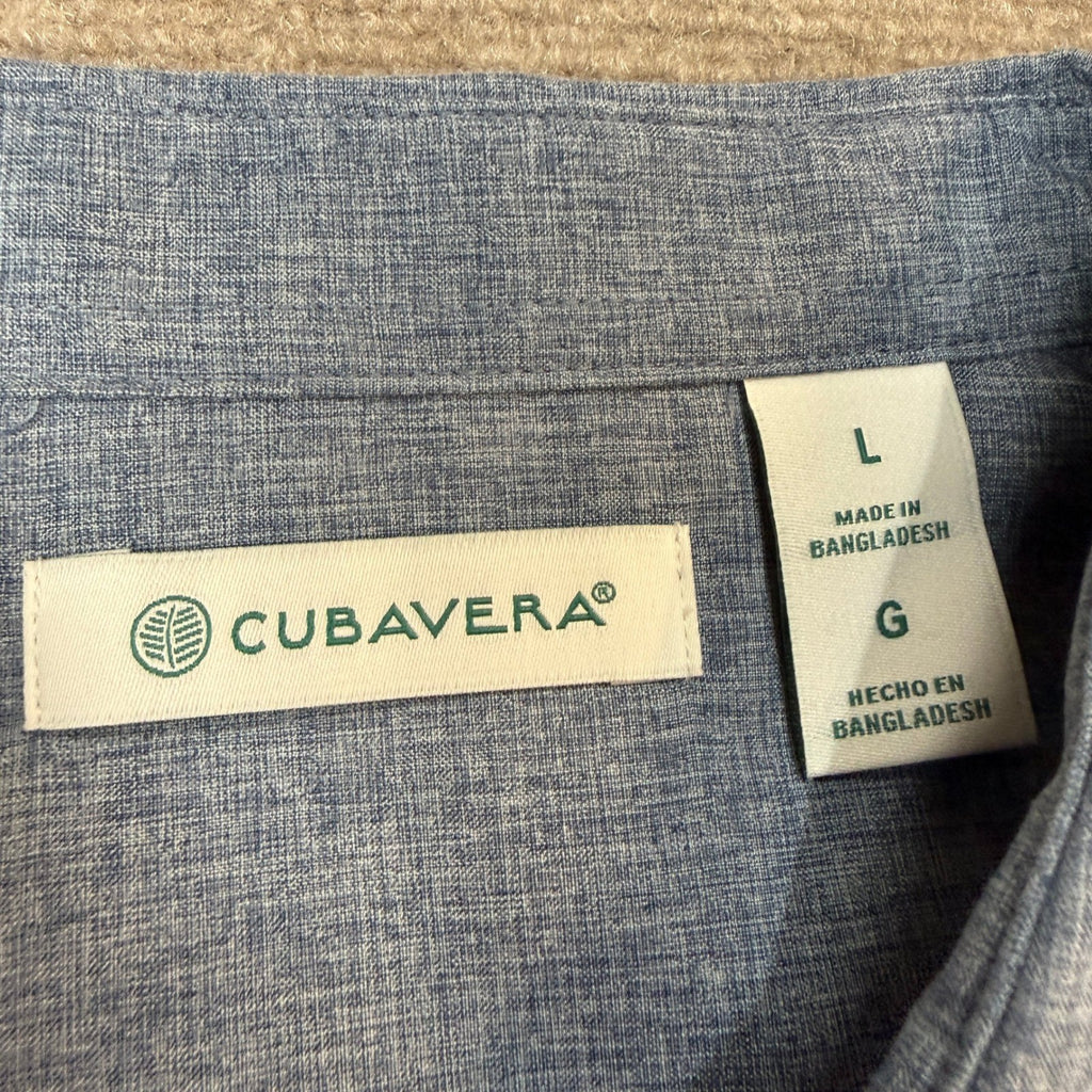 MSRP $60 Cubavera Chambray Mens L Dress Blues Pintuck Button Down Shirt Short