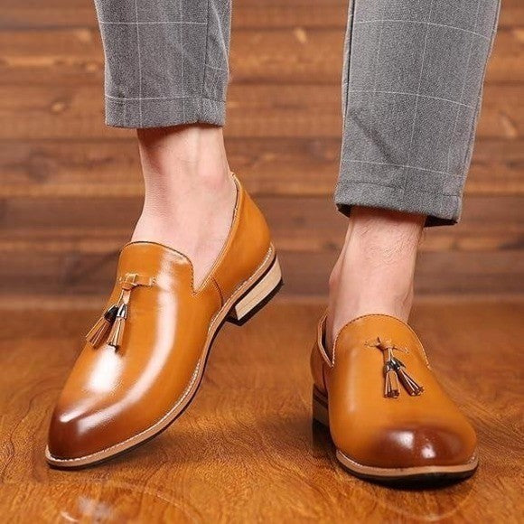 Santimon Men's US 7 Tan Classic Plain Tassel Loafers Casual Slip On Shoes