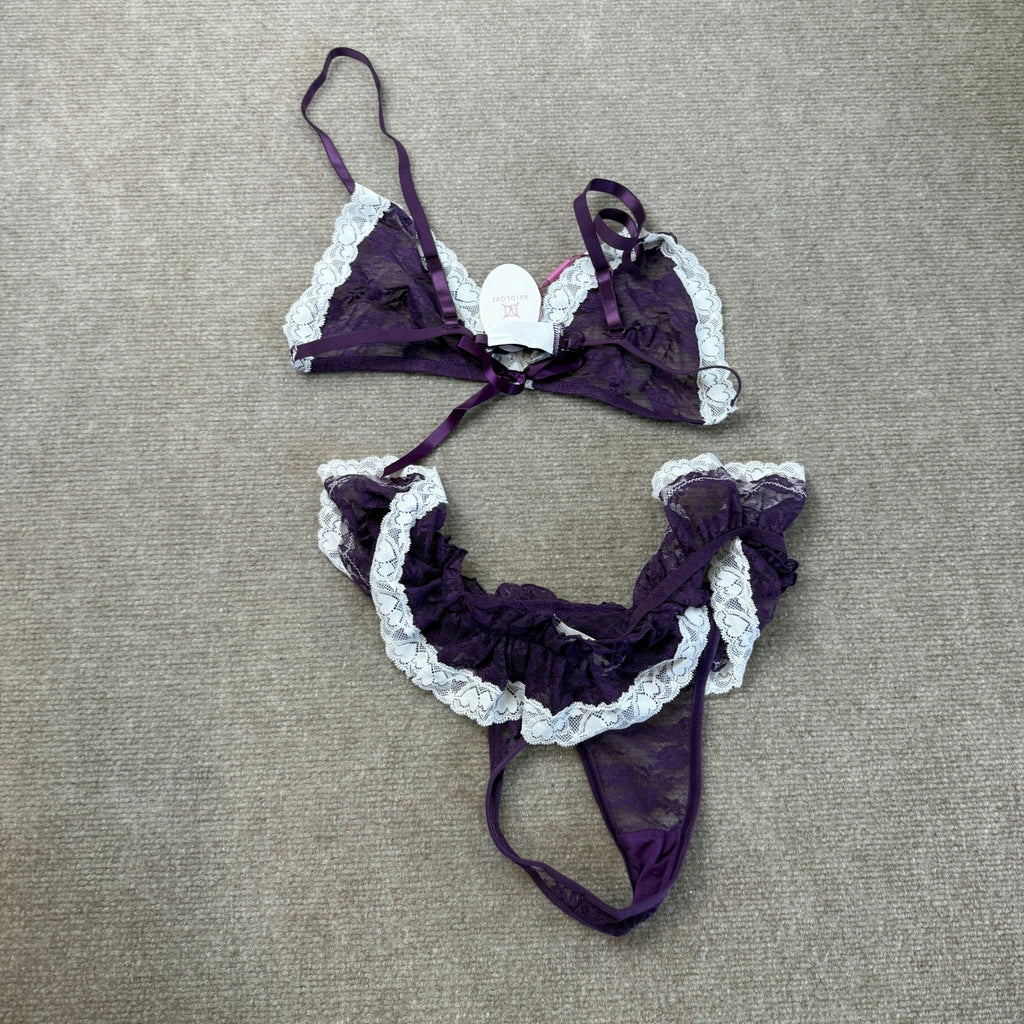 MSRP $35 Avidlove Women's M 2 Piece Sexy Lingerie Set Lace Bra and Panty Sheer